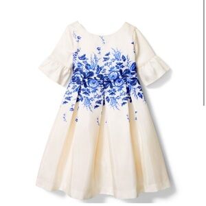 Janie and Jack Dress Girls’ 6 Floral Border Ruffle Sleeve Blue Cream
